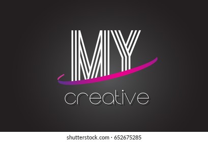MY M Y Letter Logo with Lines Design And Purple Swoosh Vector Letters Illustration.