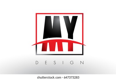 MY M Y Logo Letters with Red and Black Colors and Swoosh. Creative Letter Design Vector.