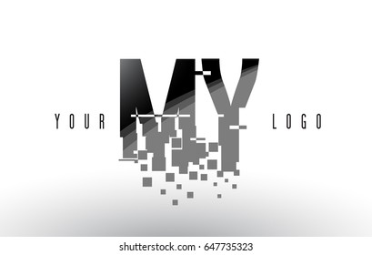 MY M Y Pixel Letter Logo with Digital Shattered Black Squares. Creative Letters Vector Illustration.