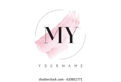 MY M Y Watercolor Letter Logo Design with Circular Shape and Pastel Pink Brush.