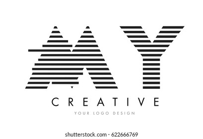 MY M Y Zebra Letter Logo Design with Black and White Stripes Vector