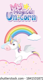 My magical unicorn logo on pink background illustration