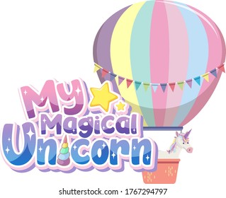 My magical unicorn logo in pastel color with cute balloon illustration