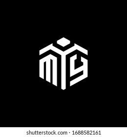 Logo de MI monograma con plantilla de diseño de estilo hexágono abstracto aislada en fondo negro