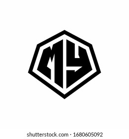 MY monogram logo with hexagon shape and line rounded style design template isolated on white background