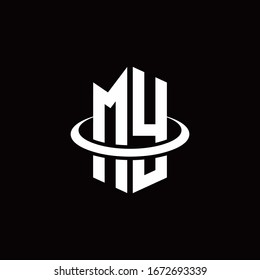 MY monogram logo in a hexagon style and surrounded by a ring
