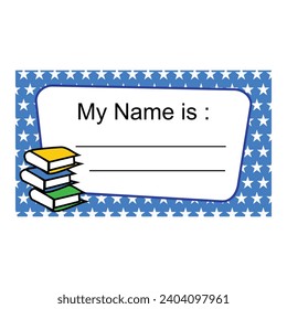 My name is me card. Vector illustration. Blue and white colors. Illustration of a blue and white card with text. Label sticker for identification things