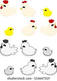 My original icons of cute domestic fowls and chick