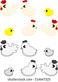 My original icons of cute domestic fowls and chick