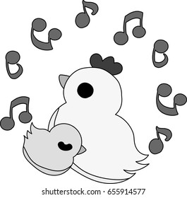 My original illustration of cute domestic fowl and chick
