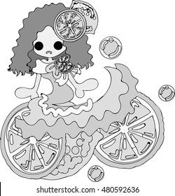 My original illustration of the girl in the lemon dress