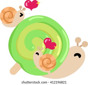 My original illustration of pretty snails and a candy