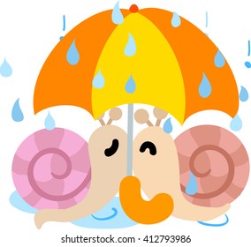 My original illustration of pretty snails and an umbrella