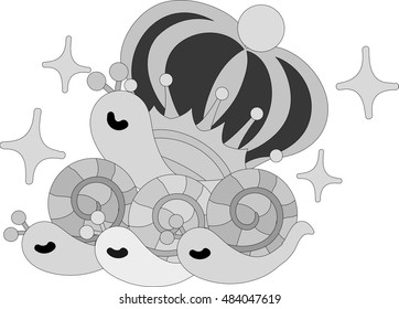 My original illustration of pretty snails and a crown
