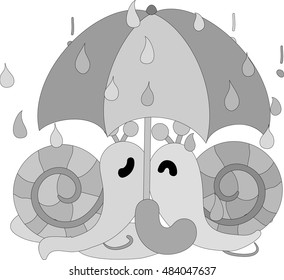 My original illustration of pretty snails and an umbrella