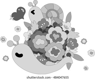 My original illustration of pretty snails and flowers