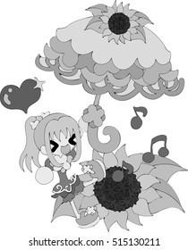 My original illustration of sunflower and a cute girl