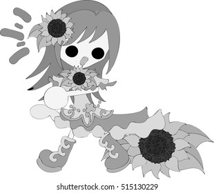 My original illustration of sunflower and a cute girl