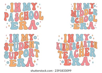 In my pa school era, in my middle school era, in my student support era, in my kindergarten teacher era retro wavy T-shirt