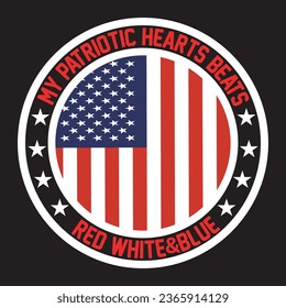 my patriotic hearts beats red whiteblue .with patches for t-shirts and other uses