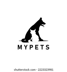 My Pets  logo design for shops vector template using dog and cat icon. creative pets logo design. cat and dog logo