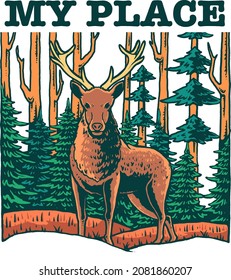 my place deer print illustration