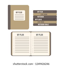 My PLAN New Year 2019. Flat notebook book open with list. Vector isolates on white background. Serious business palette