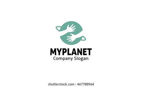 My Planet Hands Embracing Symbol Logo Design Illustration