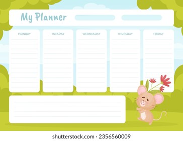 My Planner with Cute Little Mouse Vector Template