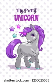My pretty unicorn. Cute childish illustration with fantasy little pony. Vector print for girls t-shirt design. svg