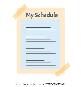 My schedule list with sticky tapes. Template for planners, agenda, schedule, checklists, notebooks, cards and other stationery. Planning, office, business, organization of work concept.