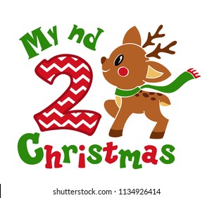 My second Christmas. Cute little fawn. Vector illustration isolated on white background.