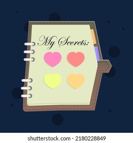My Secrets Heart Stickers Note Book Sheet Icon  Fantasy  Brown Color Cute Colorful Cartoon For GUI Or Business , Education , E-commerce , Vector Design