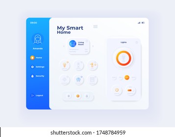 My Smart Home Tablet Interface Vector Template. Mobile App Page Day Mode Design Layout. IOT Devices Management Screen. Flat UI For Application. House Automation Settings On Portable Device Display