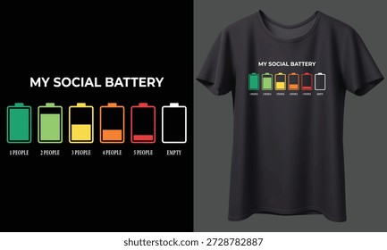 My Social Battery Funny Introvert Vektor Illustration für T-Shirt Print voll anpassbares Design. Farbiges Akkufüllstandskonzept