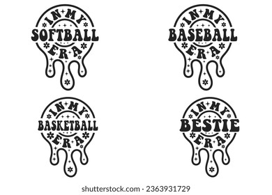 In my softball era, In my baseball era, In my basketball era, In my Bestie era retro wavy Bundle T-shirt designs svg