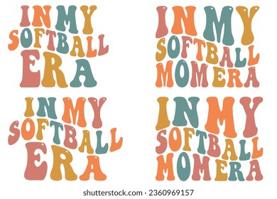 In my softball era, in my softball mom era retro wavy SVG bundle t-shirt designs