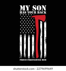 Mi hijo tiene tu espalda Orgulloso Bombero Mamá Camisa de la Bandera de Estados Unidos, Bombero Mamá Camisa, Mamá, Mamá, Camiseta Para Bomberos, Bandera Para Bomberos