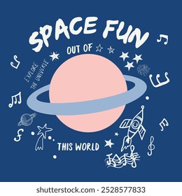 My Space slogan, rocket and galaxy vector illustration for kids, textile, storybook, sticker and other uses