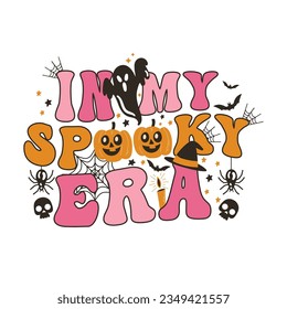 EN MI ERA DE SPOOKY EN HALLOWEEN, el estilo de diseño abstracto cita el lema de la tipografía. ilustración vectorial para camisetas impresas, afiches, tarjetas y otros usos.
