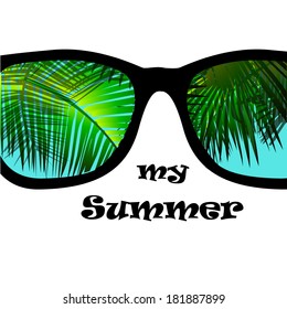 My summer glasses reflection of palms. vector 