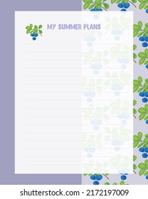 My Summer Plans To Do List Reminders Witch Blueberry Doodle Pattern. Vector Illustration