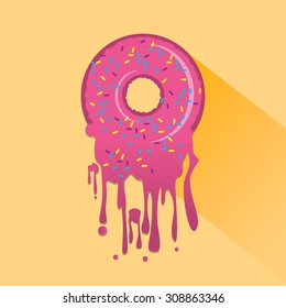 My Sweet Donut Vector Illustration with Dripping Pink Glaze and Hand Drawn Phrase. Abstract Food Background.