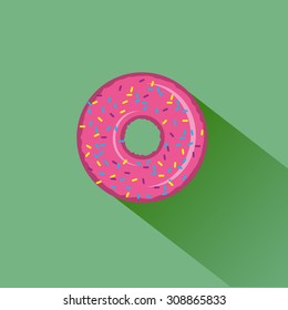 My Sweet Donut Vector Illustration with Dripping Pink Glaze and Hand Drawn Phrase. Abstract Food Background.