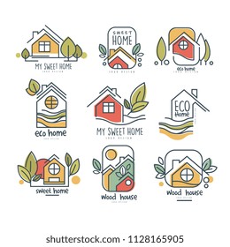 My sweet home logo set, eco home, wood house concept vector Illustrations on a white background