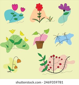 My tiny Coolorful flowers. Mini flower drawing. Plant doodle