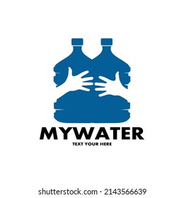Mi plantilla de logotipo del vector de agua. Este diseño utiliza un símbolo de abrazo manual. Adecuado para beber.