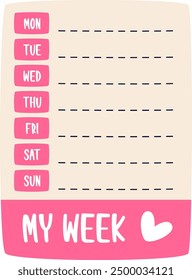 My Week Planner Paper Sheet Vector Illustration