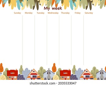 My week schedule page template. To do list for a week