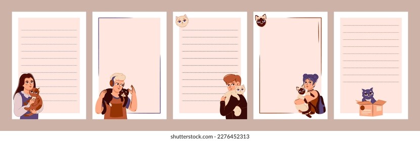 My week is a weekly planner with cats and their owners. Paper for notes with cats. Cute cats in cartoon style. Schedule design template. Vector illustration.